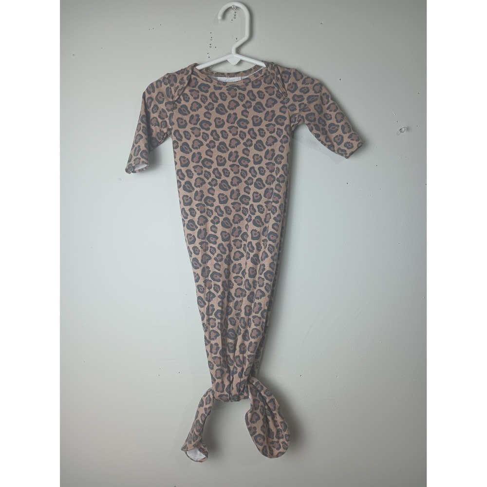 Toby Baby Leopard Print Knotted Sleeper Gown Infant 0-6 Months Long Sleeve Tan